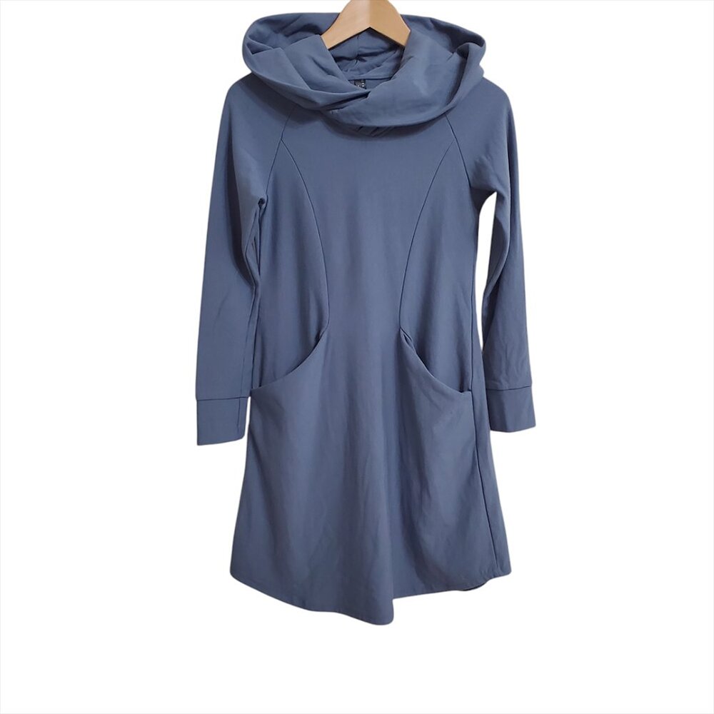 Kiya Tomlin Womens Athleisure Hooded Dress Small Long Sleeve Blue Pocket…